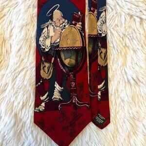 VTG Norman‎ Rockwell 1994 Saturday Evening Post Christmas Santa at the Globe Tie
